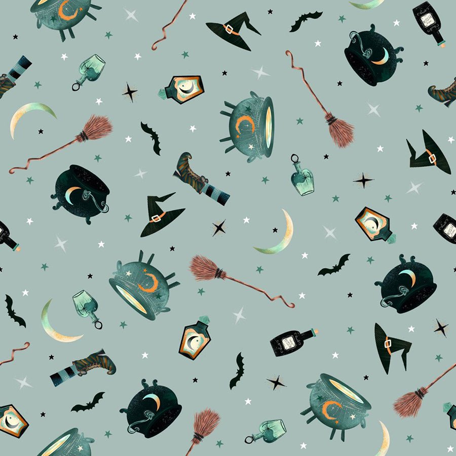 Witchy Wicked Witchy Goods Dusty Blue - Blank Quilting from Fort Worth Fabric Studio