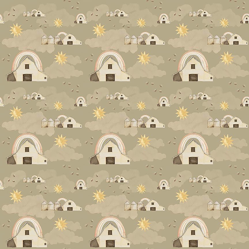 You Are My Sunshine Barn & Rainbow Light Green - Henry Glass from Fort Worth Fabric Studio