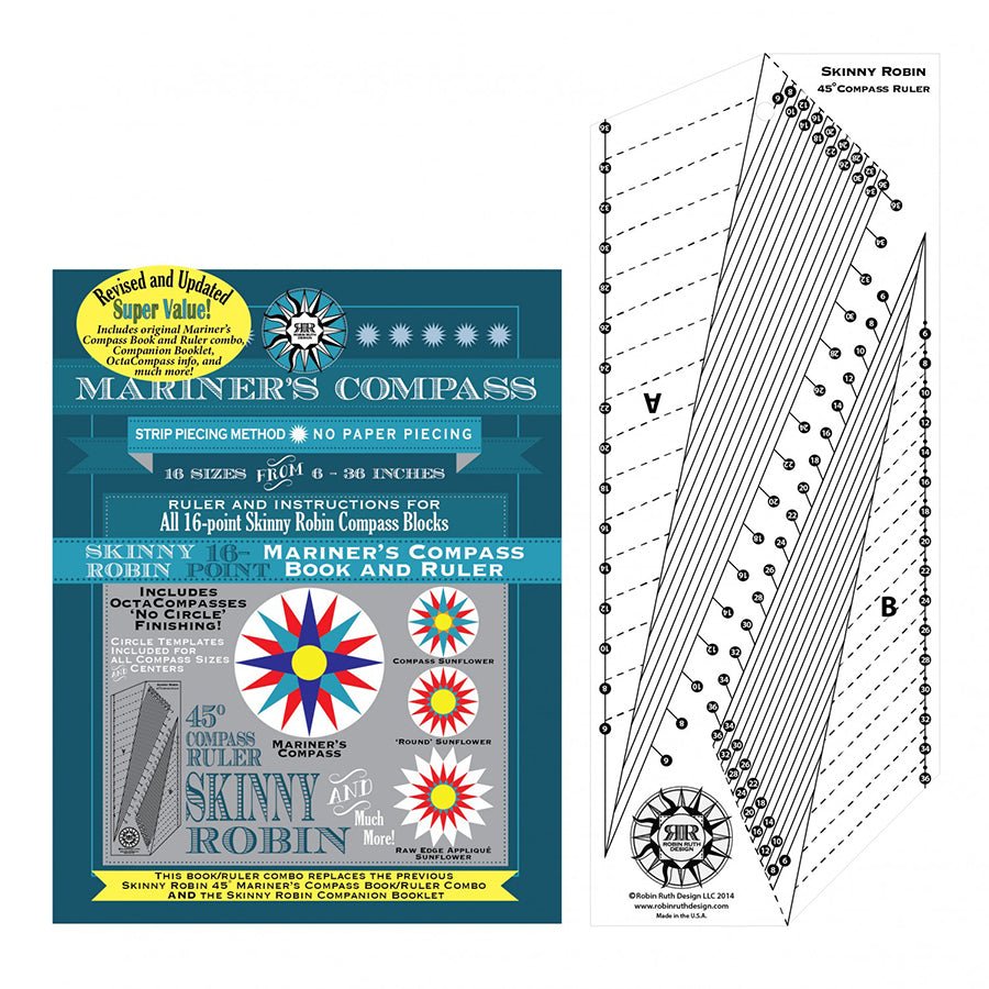 Skinny Robin 16 Point Mariner's Compass Book and Ruler Combo - Robin Ruth Design from Fort Worth Fabric Studio